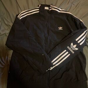 Adidas Men's Black Windbreaker with White Stripes